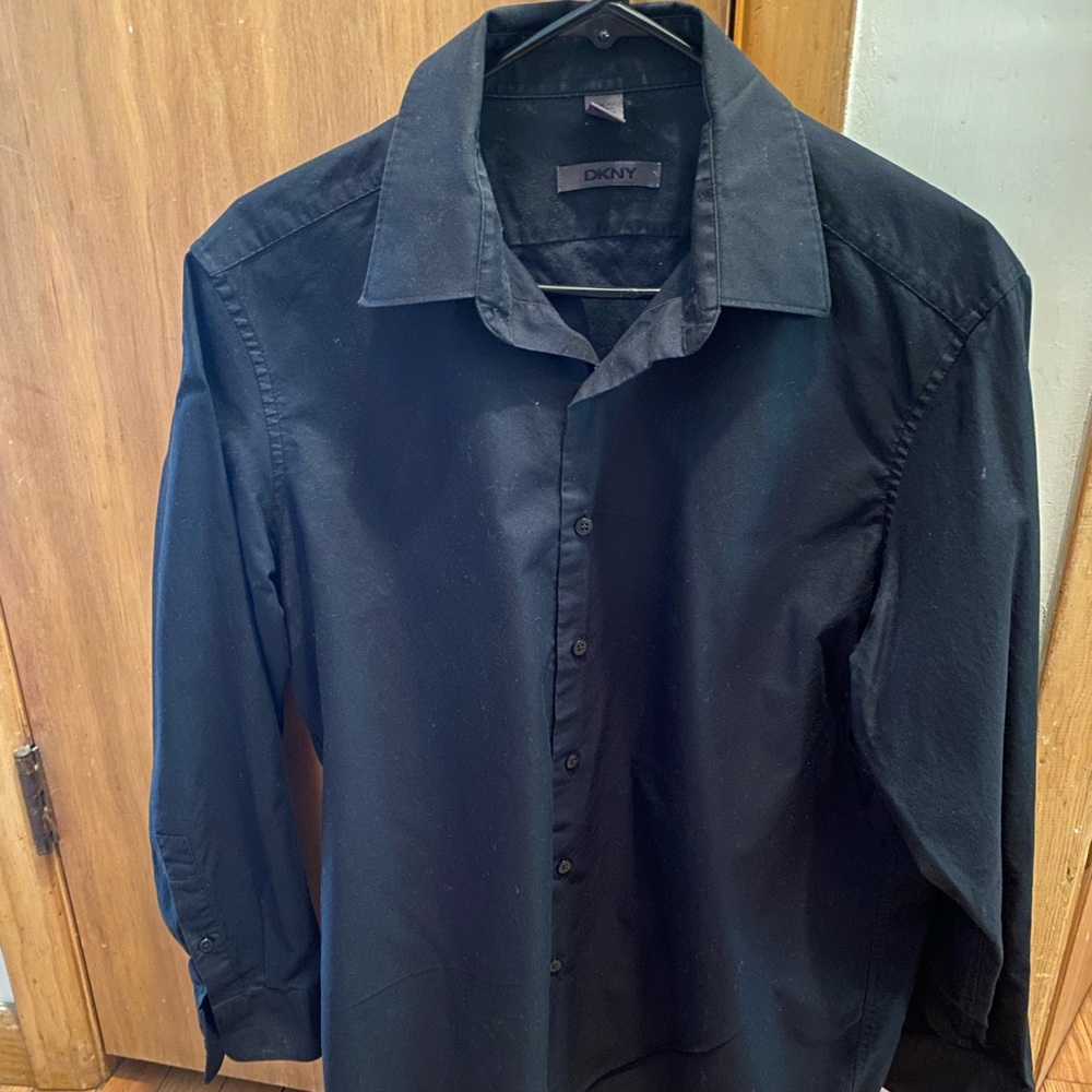 DKNY Black Button Up Sz Large